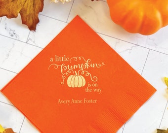 A Little Pumpkin is on the Way Baby Shower Napkins, Foil Stamped Napkins, Baby Pumpkin Napkins, Fall Baby Shower Napkins, Baby Shower Napkin