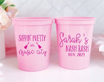 Sippin Pretty in Music City Bachelorette Personalized Stadium Plastic Cups -  Bachelorette Weekend - Nashville Bachelorette