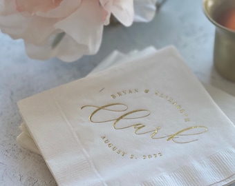 Last Name Wedding Napkins, Rehearsal Dinner, Engagement Party, Custom Bar Napkins, Custom Wedding Napkins