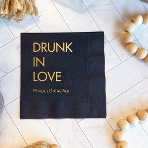 Drunk in Love Personalized Wedding Napkins, Rehearsal Dinner, Engagement Party, Custom Bar Napkins, Custom Wedding Napkins