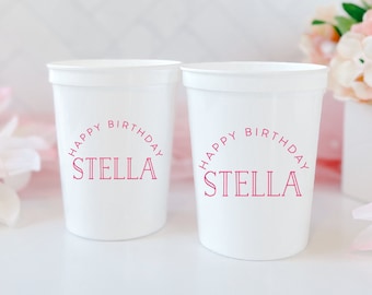 Happy Birthday Arched Text Personalized Stadium Plastic Cups, Birthday Stadium Cups, Birthday Party, Kid's Birthday, Party Cups