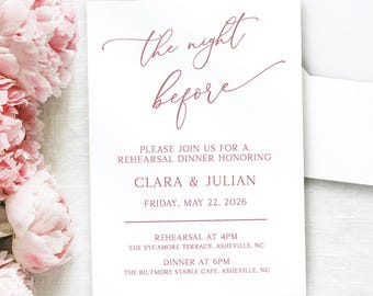 Elegant Wedding Rehearsal Dinner Invitation, Editable The Night Before Invite, Bridal Celebration Printable [TNB]
