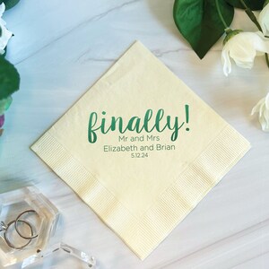 Finally Mr and Mrs - Personalized Wedding Napkins, Rehearsal Dinner, Engagement Party, Custom Bar Napkins, Custom Wedding Napkins