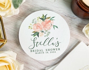 Pink Floral Full Color Coaster Personalized Wedding Coaster, Full Color Bar Coaster, Wedding Logo Coaster, Bridal Shower Coaster