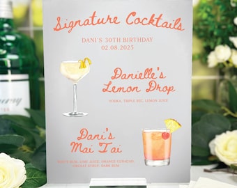 Signature Cocktail Bar Menu: Birthday Acrylic Sign (Multiple Sizes)