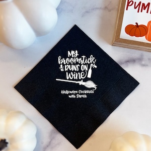 My Broomstick Runs on Wine Halloween Party Napkins, Halloween Party, Halloween Napkins, Custom Napkins, Spooky Vibes, Halloween Decor image 1