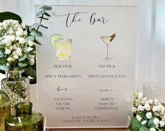 Bar Menu Sign with Custom Signature Drinks Acrylic Sign, Signature Drink Bar Menu, Wedding Bar Menu, Wedding Bar Sign, Acrylic Bar Menu Sign