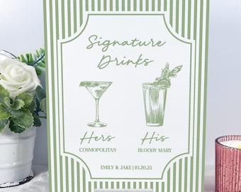 Classic Striped Signature Drinks Sign, Personalized Drink Menu, Wedding Bar Decor