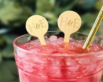 Custom Wedding Drink Sticks: Wood Stir Stirrers with Foil Imprint