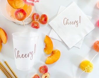 Rose Gold Cheers Plastic Reusable Cups -  Ready To Ship - Cocktail Hour - Summer Drinks - Birthday Party