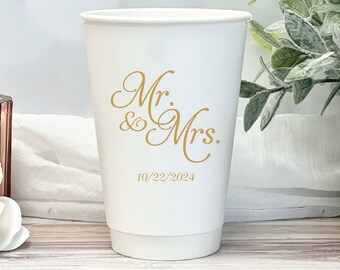 Mr and Mrs Personalized Wedding Paper Cups | Coffee Bar | Hot Chocolate Bar | Wedding Coffee Bar