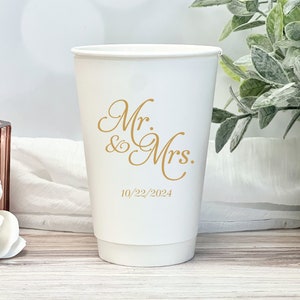 Mr and Mrs Personalized Wedding Paper Cups Coffee Bar Hot Chocolate Bar Wedding Coffee Bar image 1