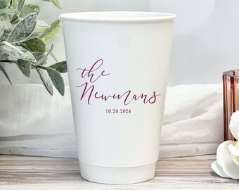 Personalized Last Name Wedding Paper Cups | Coffee Bar | Hot Chocolate Bar | Wedding Coffee Bar