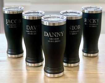 Groomsmen Personalized Bridal Party Pilsner Tumbler, Groomsmen Personalized Beer Tumbler, Laser Engraved, Stainless Steel Tumbler