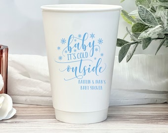 Baby It's Cold Outside Personalized Paper Cups, Coffee Bar, Hot Chocolate Bar, It's a Girl Baby Shower, Winter Baby Shower, Snowflake Shower