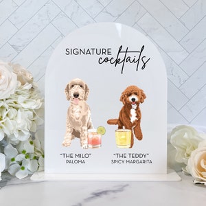 Custom Illustrated Pet Arched Bar Sign - Pet Bar Menu, Custom Wedding Bar Sign, Signature Cocktails Sign, Bar Menu, Pet Wedding Sign