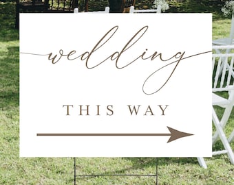 Wedding This Way Directional Sign, Minimalist Arrow Yard Sign, Outdoor Reception Decor
