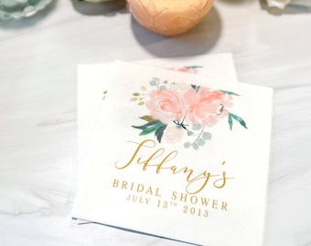 Blush Floral Wedding Napkins | Bridal Shower Napkins | Rehearsal Dinner | Full Color Napkin