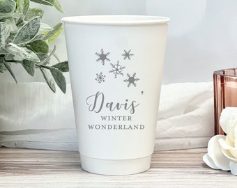 Winter Wonderland Personalized Paper Cups, Coffee Bar, Hot Chocolate Bar, Winter Birthday Cups, Winter Baby Shower, Snowflake Party