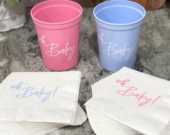 Oh Baby Plastic Stadium Cups - Ready To Ship - Gender Reveal Party,  Baby Shower