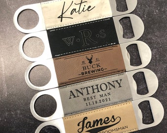 Custom Leather Bottle Opener, Engraved Bottle Opener for Groomsmen, Personalized Bottle Opener, Leatherette Bottle Opener , Bartending Tools