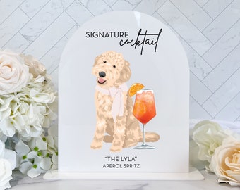 Custom Illustrated Pet Arched Bar Sign - Pet Bar Menu, Custom Wedding Bar Sign, Signature Cocktails Sign, Bar Menu, Pet Wedding Sign