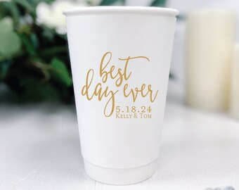 Best Day Ever Personalized Wedding Paper Cups | Coffee Bar | Hot Chocolate Bar | Wedding Coffee Bar