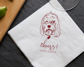 Custom Illustrated Dog Wedding Napkins, Bridal Shower, Engagement Party, Custom Bar Napkins, Custom Wedding Napkins, Dog Napkins