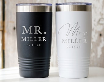 Mr and Mrs Personalized Tumbler - Personalized Newlywed Tumbler, Laser Engraved, Stainless Steel Tumbler, Future Mrs Gift, Engagement Gift