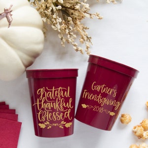 Grateful, Thankful, Blessed Personalized Stadium Plastic Cups - Thanksgiving Cups  - Friendsgiving Cups, Family Thanksgiving, Family Reunion