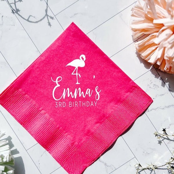 Flamingo Birthday Personalized Napkins - First Birthday - 2nd Birthday Napkins, Let's Flamingle, Summer Birthday Napkins, Flamingo Napkins