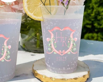 Full Color Wedding Personalized Frosted  Cups - Monogram Shatterproof Plastic Cups, Wedding Monogram Cups, Full Color Wedding Cups