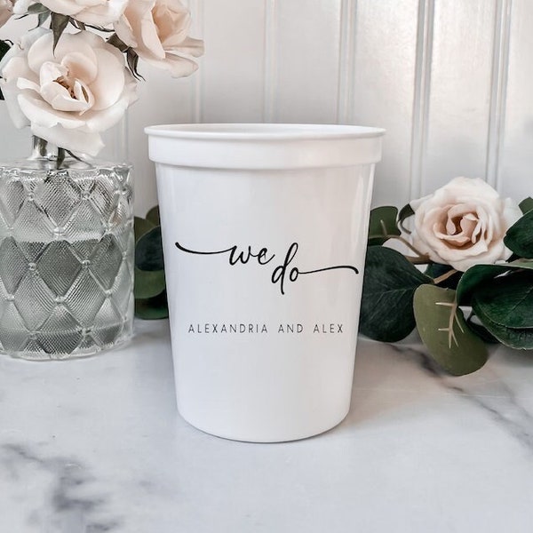 We Do Wedding Personalized Stadium Plastic Cups, Wedding Stadium Cups, Engagement Cups, Custom Cups, Wedding Favors, Wedding Decor