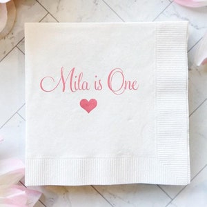 First Birthday with Heart Personalized Napkins, Birthday Napkins, 1st Birthday, Custom Napkins