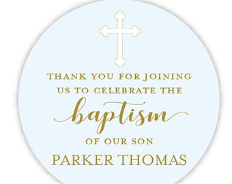 Simple Blue Religious Personalized Stickers (First communion, Baptism, Christening 2 Inch Stickers)