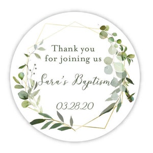 Geo Greenery Religious Personalized Stickers (Thank you stickers, First communion, Baptism, Christening, Religious boy, 2 Inch Stickers)