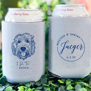 Custom Illustrated Dog Can Holder -  Wedding Pet Can Cooler, Wedding Favors, Beverage Insulators, Beer Huggers, Wedding Favor, Beer Holder