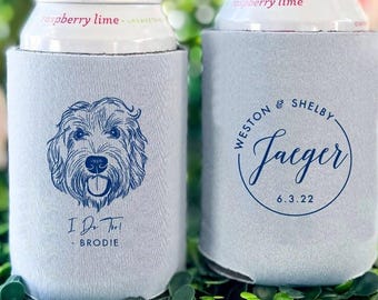 Custom Illustrated Dog Can Holder -  Wedding Pet Can Cooler, Wedding Favors, Beverage Insulators, Beer Huggers, Wedding Favor, Beer Holder