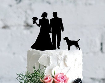 Wedding Couple Silhouette with Dog Acrylic Cake Topper - 24 Dog Breeds to Choose From - Wedding Couple Silhouette with Cat Cake Topper