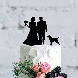 Wedding Couple Silhouette with Dog Acrylic Cake Topper - 24 Dog Breeds to Choose From - Wedding Couple Silhouette with Cat Cake Topper