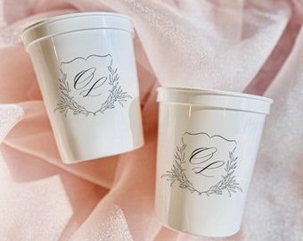 Romantic Wedding Crest Personalized Stadium Plastic Cups - Engagement Party Favor -  - Wedding Favor