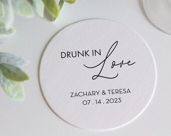 Drunk in Love Wedding Reception Coasters, Foil Stamped Coasters, Bridal Shower Drink Coaster, Rehearsal Dinner