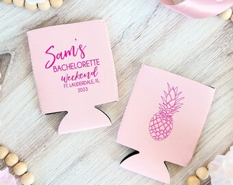 Pineapple Personalized Bach Bash Beer Can Holder, Tropical Bachelorette Party, Bridal Shower Favor