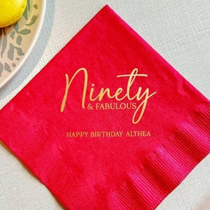 Ninety & Fabulous 90th Birthday Personalized Napkins, 90th Birthday Napkins, Birthday Napkins, Adult Birthday, 90th Birthday