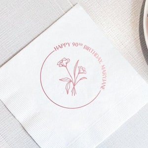 Pretty Floral 90th Birthday Personalized Napkins, 90th Birthday Napkins, Birthday Napkins, Adult Birthday, 90th Birthday