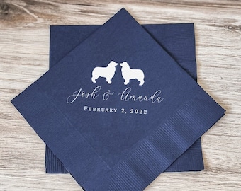 Personalized Dog Wedding Napkins, Bridal Shower, Rehearsal Dinner, Custom Bar Napkins, Custom Pet Wedding Napkins, Dog Napkins