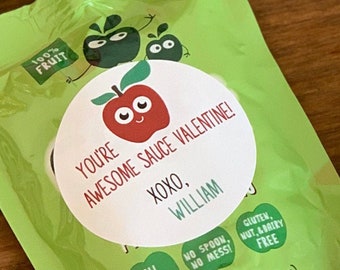 Applesauce Valentine's Day Stickers -  Personalized Custom Stickers, Treat Stickers, Classroom Party Stickers,  Party Sticker