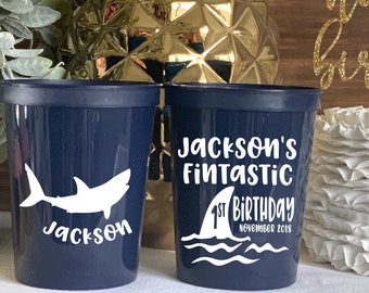 Fin-tastic Shark Birthday Personalized Stadium Plastic Cups - Birthday Stadium Cups - Birthday Party - Fin-tastic Birthday Favor