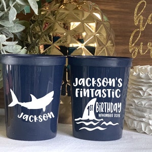 Fin-tastic Shark Birthday Personalized Stadium Plastic Cups - Birthday Stadium Cups - Birthday Party - Fin-tastic Birthday Favor