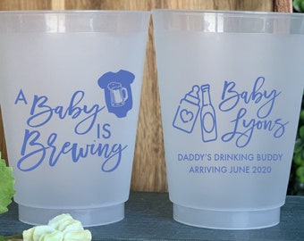 A Baby is Brewing Baby Shower Personalized Shatterproof Cups, BBQ Baby Shower, Summer Baby Shower Plastic Cups, 16oz Frosted Cups